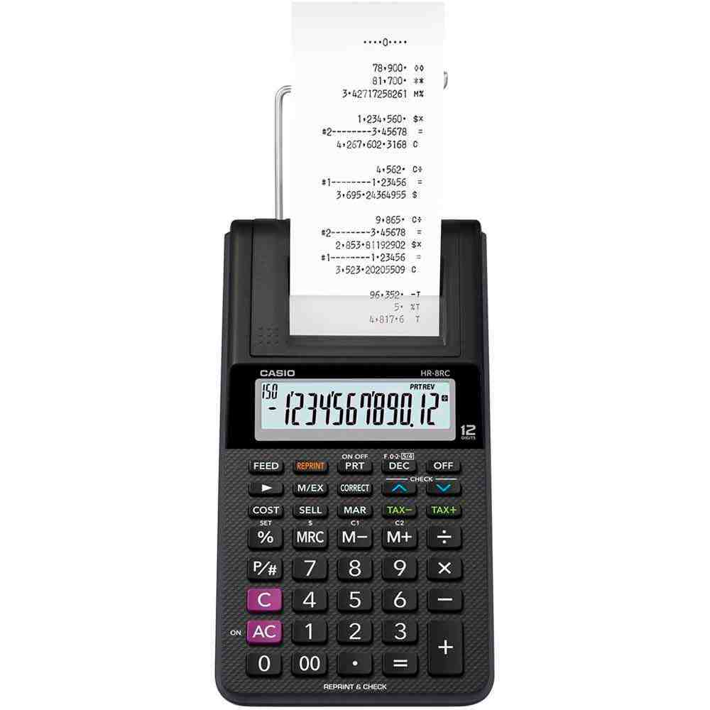 Calculadora Casio Preta HR-8RC-BK-B-DC 12 Dígitos Com Bobina