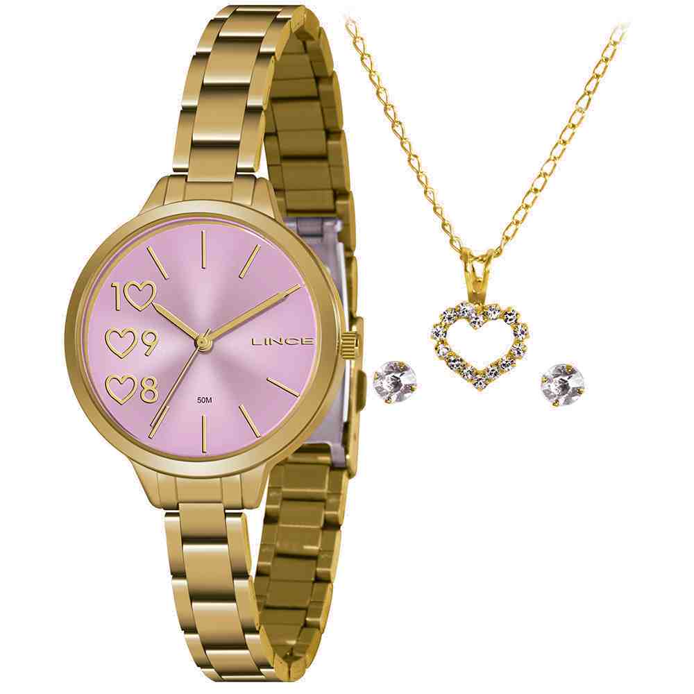 Kit de Relógio Dourado Feminino Lince LRG4698L KO52R2KX
