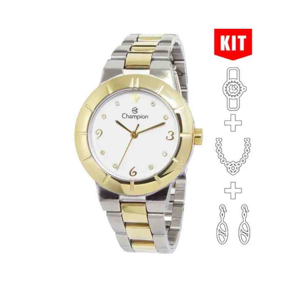 Kit Relógio Bicolor Feminino Champion CH26855E