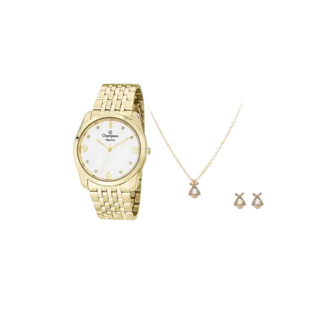 Kit Relógio Champion Dourado Feminino CN25341W