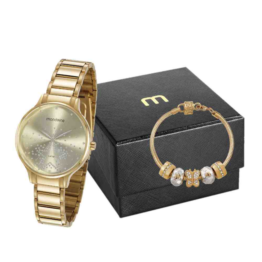 Kit Relógio Dourado Mondaine 53862LPMVDE2K2