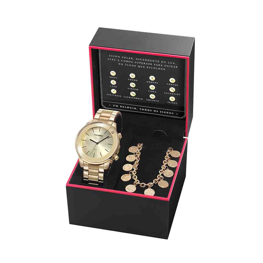 Kit Relógio Dourado Feminino Mondaine  32149LPMKDE1K1