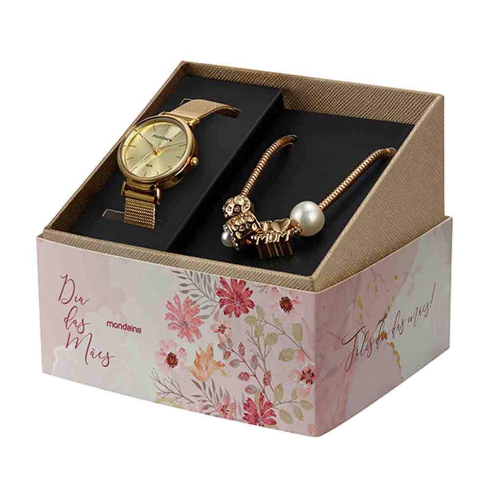 Kit Relógio Dourado Mondaine 32363LPMKDE1K1